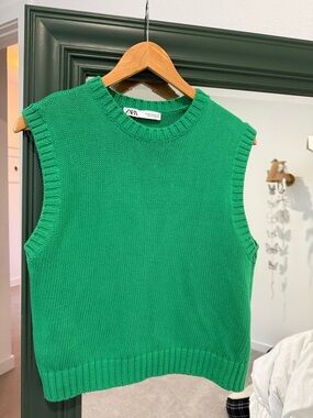 Zara Bright Green Ribbed-Knit Sweater